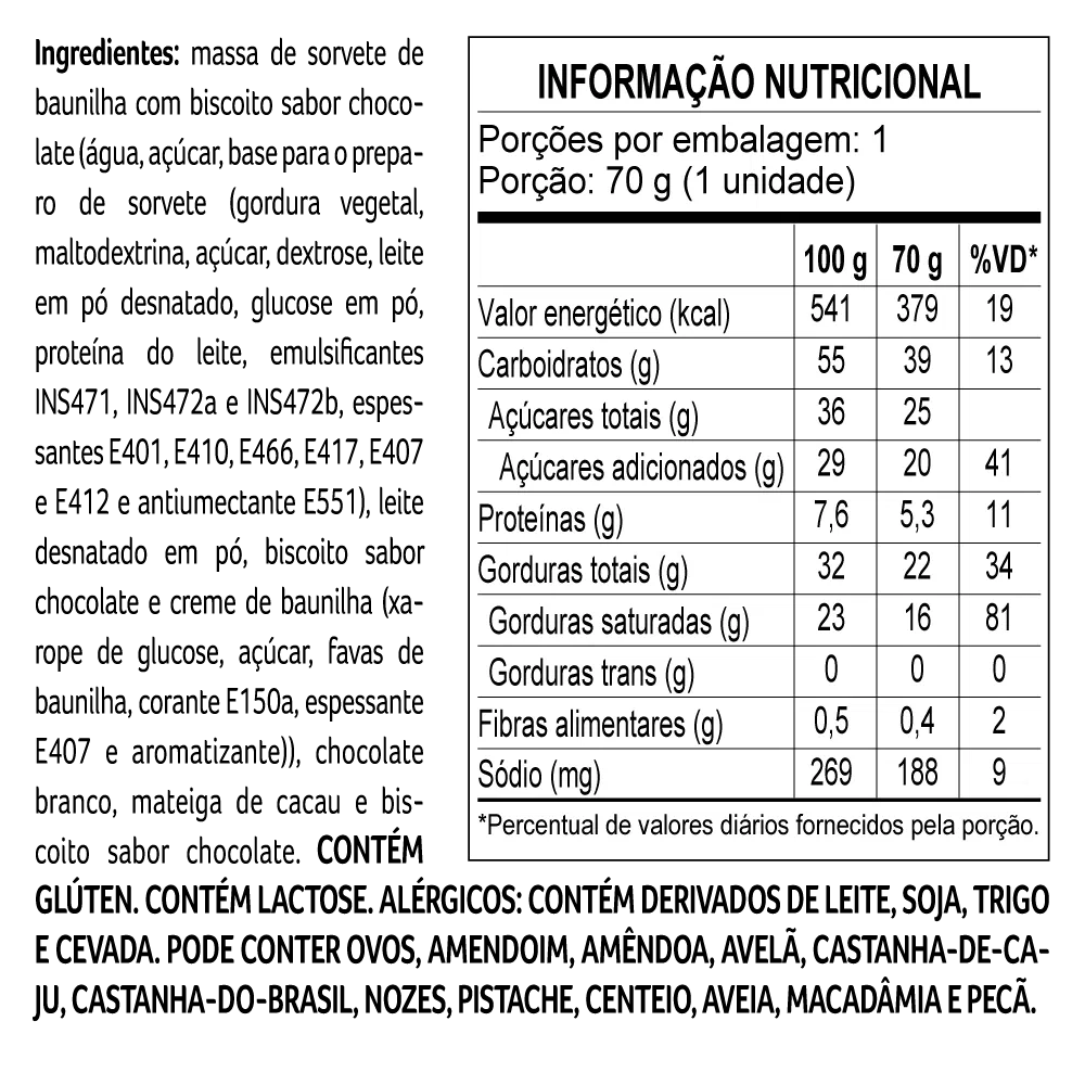 Sorvete Cookies'N Cream 70g - foto 2