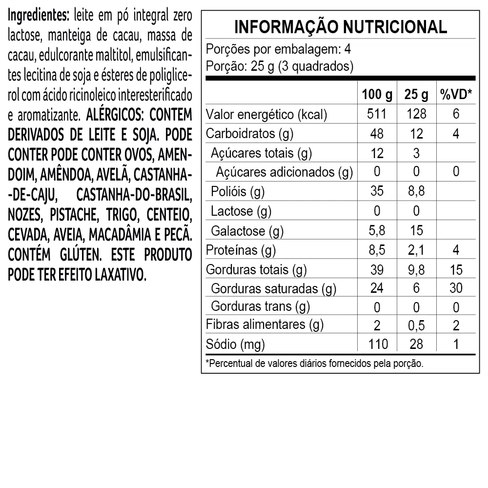Tablete laCreme Zero Adição de Açúcar 100g - foto 2