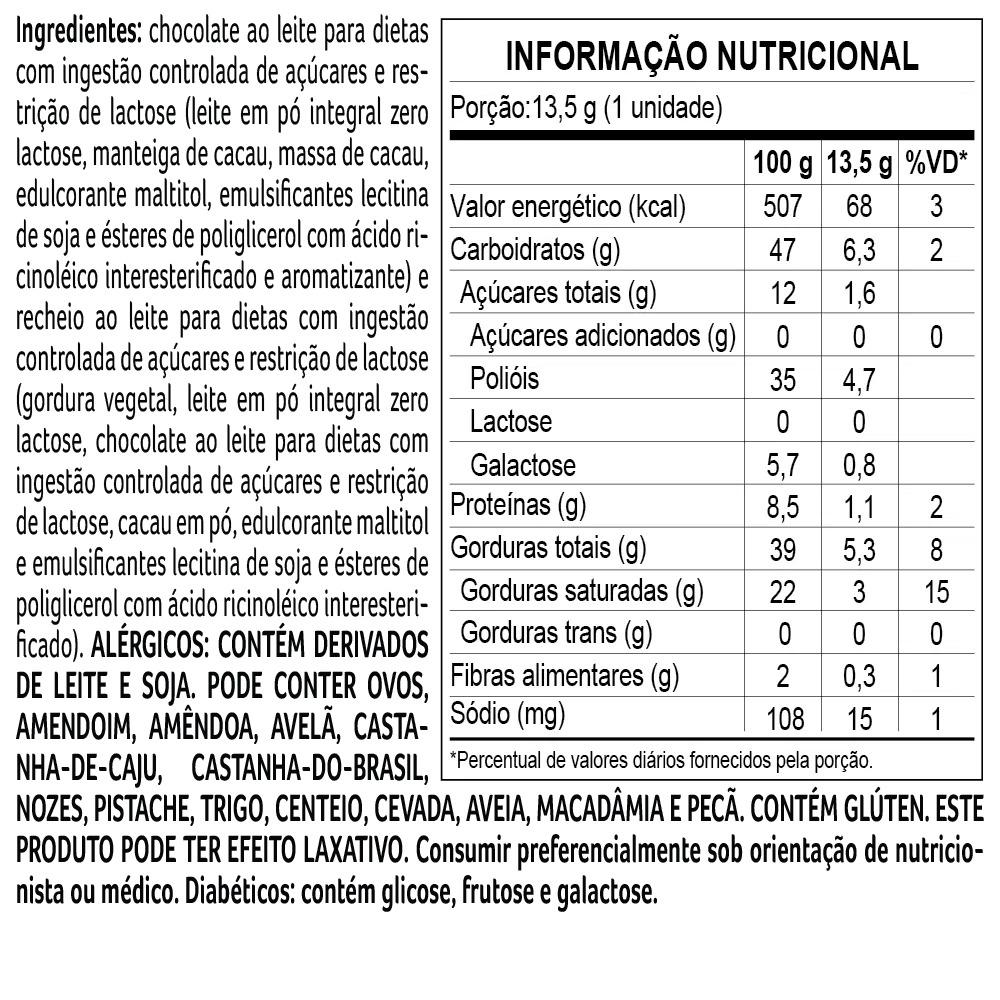 Bombom Bless Zero Açúcar e Zero Lactose de Chocolate ao Leite 13,5g - foto 2