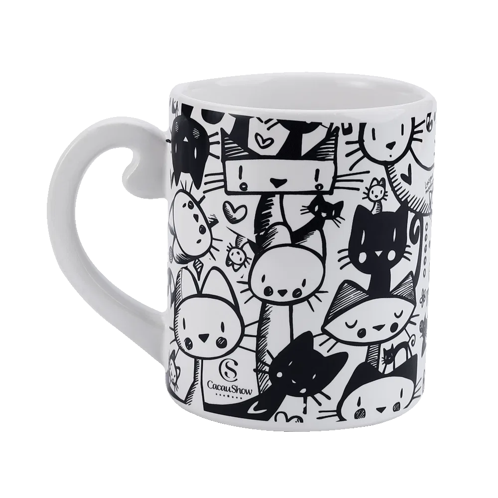 Caneca Miau Branca e Preta 300ml - foto 1